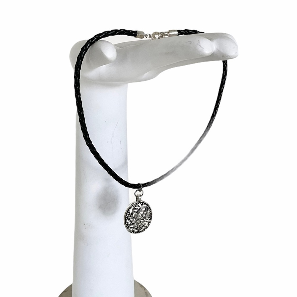 Black Braided Medallion Necklace - Picture 5 of 11